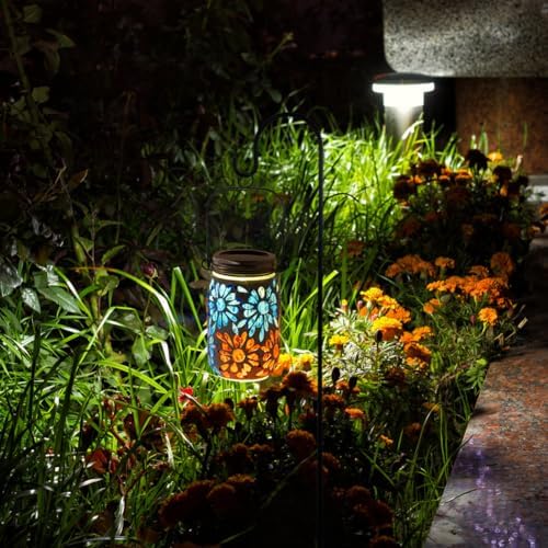 Starsoul 4 Pack Solar Lanterns Outdoor Waterproof, Mosaic Flowers Glass Solar Hanging Outdoor Lights, Decorative Solar Lantern for Outside Pathway Patio Porch Yard Decor - Image 6
