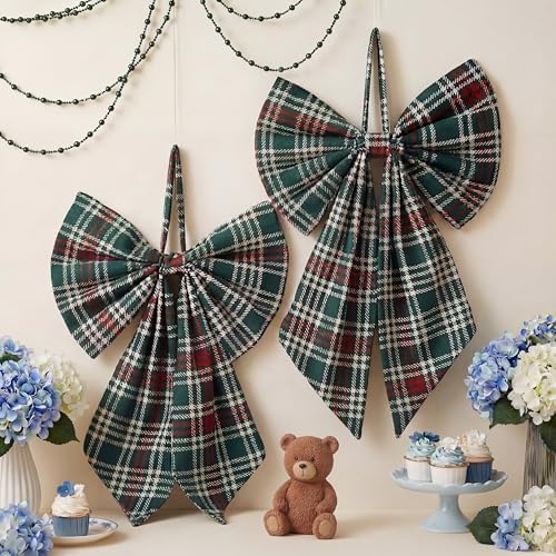 Suncalla 2 Pcs Red Green Christmas Plaid Wreath Bows 18'' x 12'' by Unknown