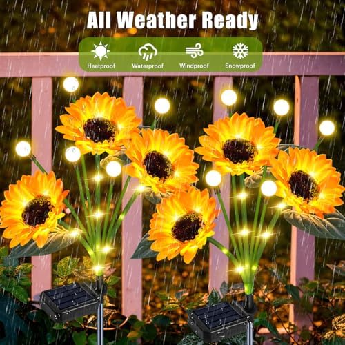 6 Pack Solar Sunflower Lights Waterproof Outdoor - Image 5
