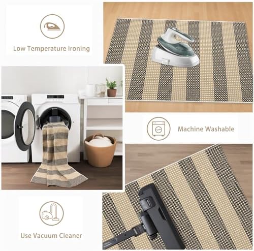 Fall Front Door Mat 3x5, Cotton Woven Washable Striped Outdoor Rug - Image 5