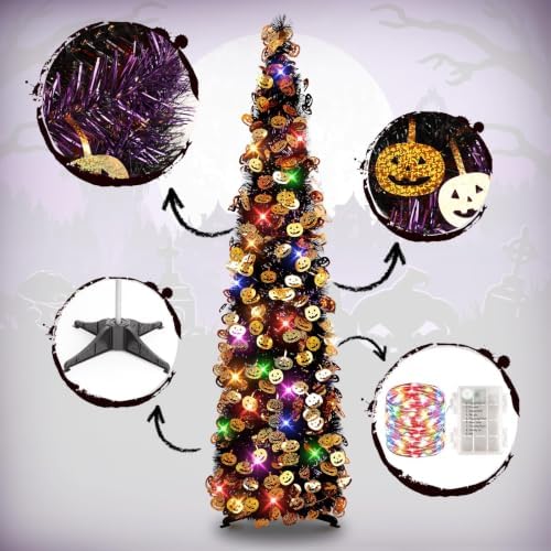N&T NIETING Halloween Tree Decorations with Lights, 5FT, Black Purple - Image 4