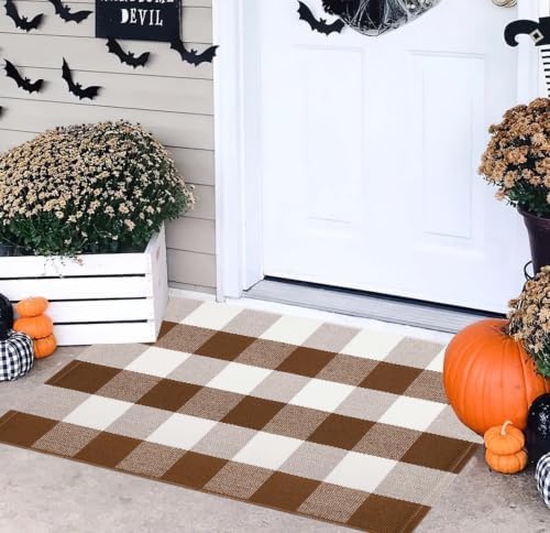 Fall Front Door Mat Outdoor 24"x35"Coffee and White Layered Doormat - Image 6