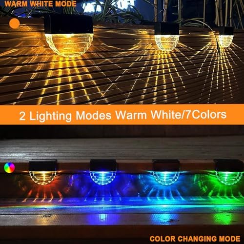 CREATESTAR Solar Fence Lights, Outdoor Deck Lights Solar Powered, IP65 Waterproof Solar Step Lights for Outside, Patio, Stairs, Garden, Pathway Decor, Warm White/Color Changing Lighting, 4 Pack - Image 3
