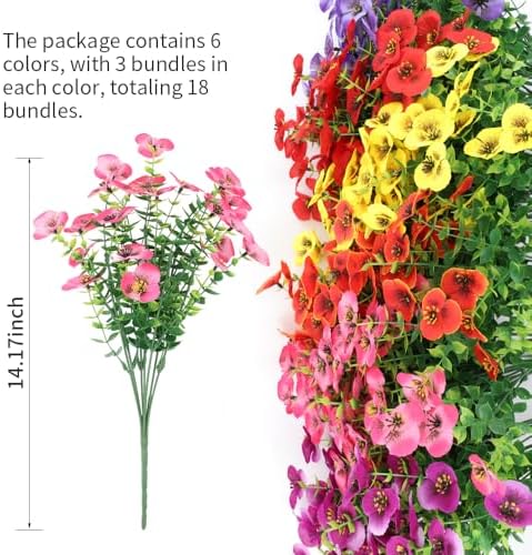 JEMONG Artificial Outdoor Pansy Flowers 18 Bundles Fake Silk Spring&Summer Plants for Outside Indoor Planter Front Door Porch Yard Patio windowsill Home Decor (Mix 6 Colors) - Image 2