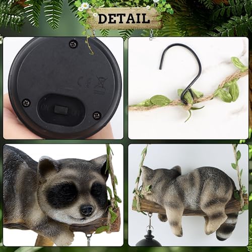 Solar Lighted Garden Outdoor Statue, Hanging Swing Raccoon Style - Image 4