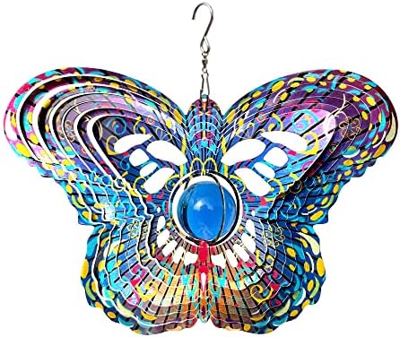 FONMY Mandala Wind Spinner w/Crystal Ball-Butterfly 3D Stainless Steel Hanging Spinners Worth Gift Christmas Decoration Indoor/Outdoor Garden Décor Kinetic Yard Art 12 Inches Wind Sculpture - Image 7