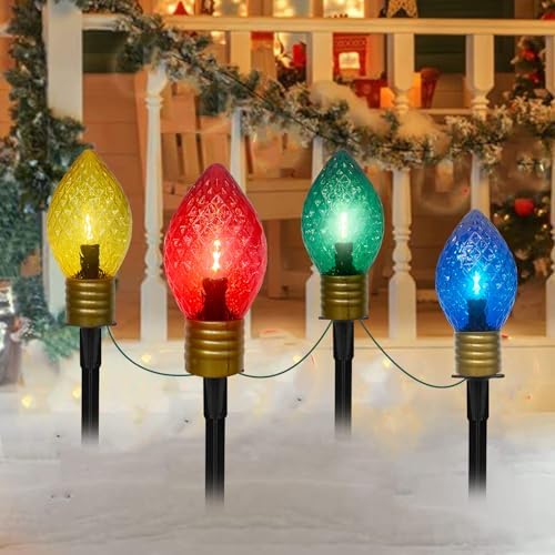 GOOTHY Jumbo C9 Christmas Pathway Lights Outdoor, 2 Pack Total 14Ft 8 LED C9 Giant Multicolor Christmas Walkway Lights, Connectable Outdoor Xmas Decorations Stakes Lights for Lawn Yard Garden Holiday - Image 7