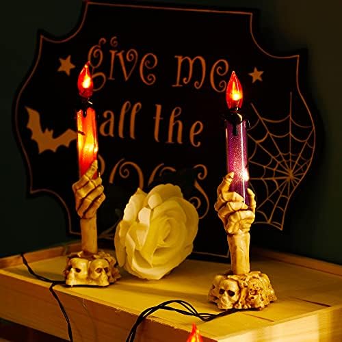 WATERGLIDE Halloween Decoration Candle Light Stakes, 10 Pack Skeleton Hands Hold Lighted Candle Pathway Makers, Waterproof Battery Operated with Timer, Light Up Figurine for Outdoor Holiday Party - Image 2