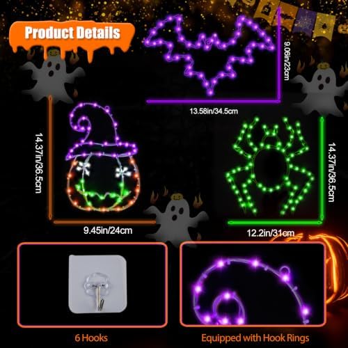 Halloween Window Lights, 3 Pack LED Waterproof Timer Indoor Decor - Image 2