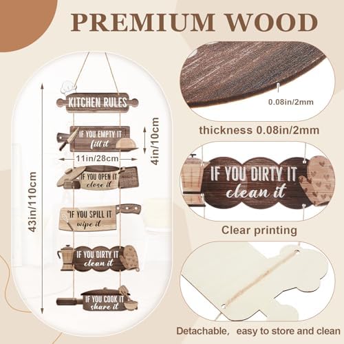Chunful 6 Pack Kitchen Rules Signs and Decor, Rustic Wooden Hanging Kitchen Signs Wall Decor Funny Art Sign for Farmhouse Home Hotel Housewarming Gifts - Image 2