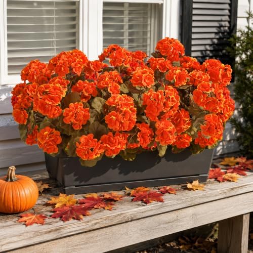 Fake Geraniums Artificial Flowers for Outdoors Fall Autumn Decoration, 6 Bundles Silk Geraniums Look Real Faux Fall Flowers Plants for Front Door Garden Planter Patio Balcony Yard Home Indoor, Orange - Image 4