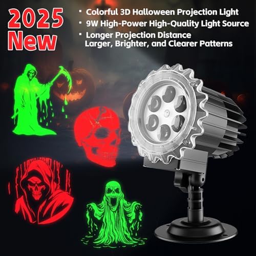 Halloween Projector Lights Outdoor Indoor - 3D Dynamic Red & Green Skull Ghost Skeleton Projector Decorations Lights, Waterproof Halloween Party Light for Window, Garden, Ground, Roof,Halloween Decor - Image 2