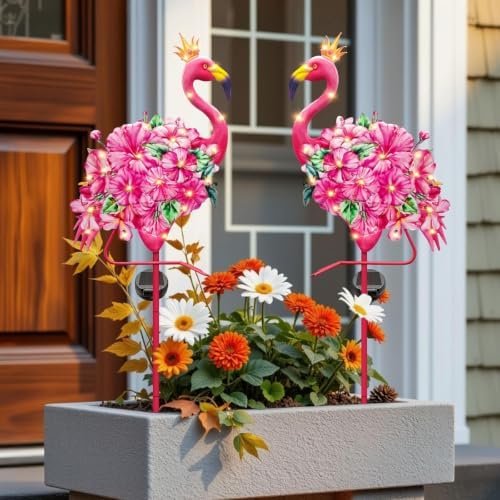 Hexagram Flamingo Yard Decor, Flamingo Solar Lights Outdoor with 2 Pack - Image 2