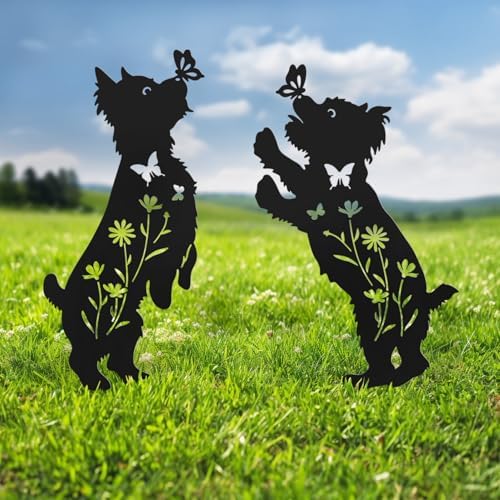 Yorkie Gifts for Women,2Pack Metal Dog Garden Stakes for Outdoor Yard Decor by HokfirmHomeDecorGarden