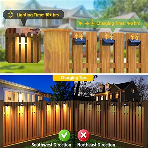 NIORSUN Outdoor Fence Lights, 6 Pack Waterproof LED Solar Fence Lights with 1500mAh Battery, Warm White/Cool White/RGB, Easy-to-Install Wall Light for Deck, Patio, Railing, Stairs, Backyard – Black - Image 5