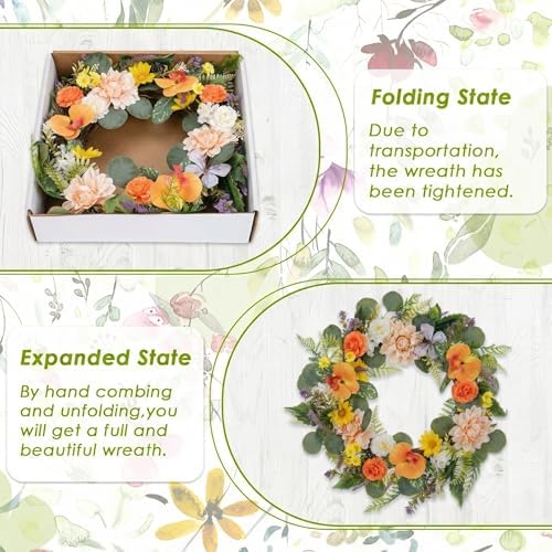 Wreaths for Front Door Decor Artificial Flower, 20" Dahlia Daisy - Image 6
