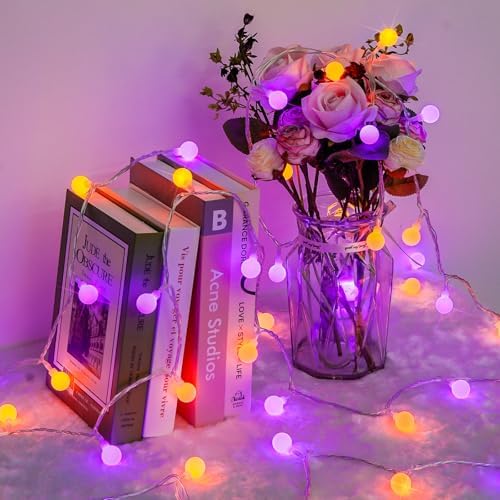 JMEXSUSS 100 LED Globe Orange and Purple Halloween Lights Indoor Remote - Image 4