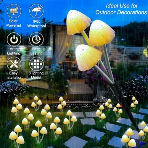 Solar Mushroom Lights for Outside, 6Pack 18 LED Mushrooms with 8 Lighting Modes, Unique Mushroom Garden Decor Gifts, Cute Mushroom Solar Lights Outdoor Garden for Path,Landscape,Yard,Patio,Lawn Decor - Image 3