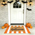 SEEKSEE Happy Halloween Decor Doormat Set, Thick Coco Coir Door Mat + Orange and White Striped Rug, Outdoor Layered Mat for Front Door Non-Slip Backing Floor Mat for Porch by SEEKSEE