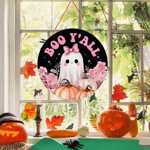 Pink Halloween Decor Halloween Ghost Door Sign Boo Y'all Hanging Sign - Image 5