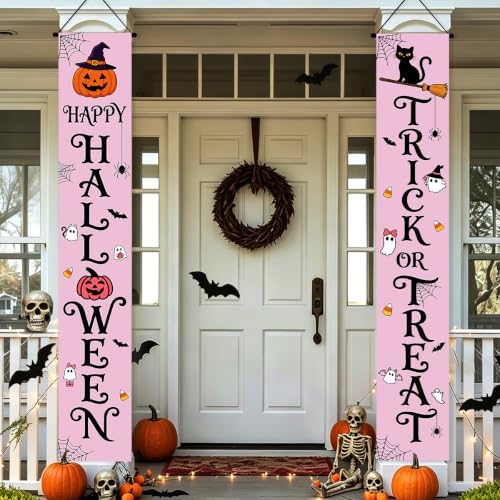 Halloween Door Banner Outdoor Halloween Decorations Pink Porch Decor - Image 6