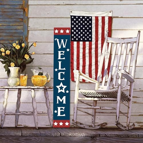 Patriotic Wooden Porch Sign 47" 4th of July Independence Day Large Welcome Sign Memorial Day Vertical Indoor Outdoor Standing Sign For Garden Home Yard Farmhouse - Image 4