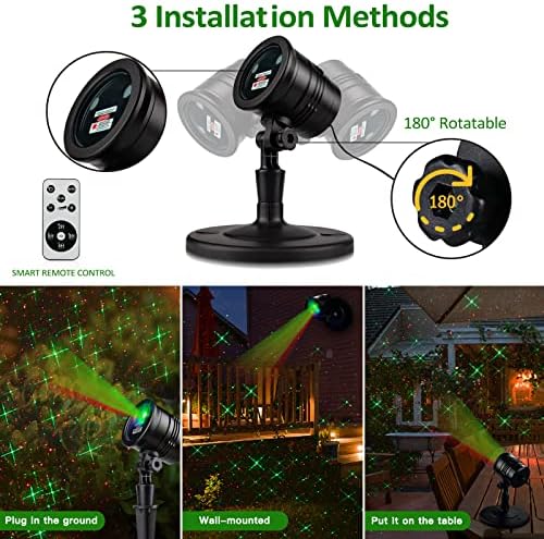 Christmas Projector Lights Outdoor, Led Christmas Laser Lights Landscape Spotlight Red and Green Star Show Waterproof with Remote Decorative Patterns for Indoor Outdoor Garden Patio Wall Holiday - Image 5