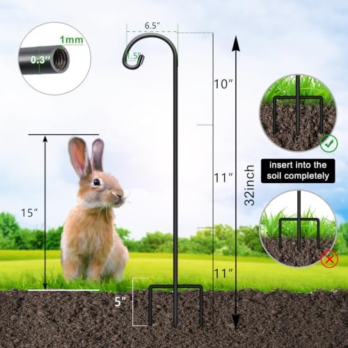 FEED GARDEN 32" Small Shepherd Hooks for Outdoor,Adjustable Decorative Garden Hooks for Solar Lanterns, Hanging Plants, Wind Chimes & Garden Decor, 2 Pack - Image 2