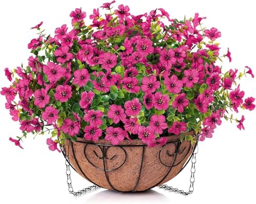 HyeFlora 2 Set Artificial Outdoor Flowers Hanging Basket, Faux Hanging Plants for Outside Spring Decoration, Fake Silk UV Resistant Look Real Daisy for Porch Patio Home Decor - Image 7