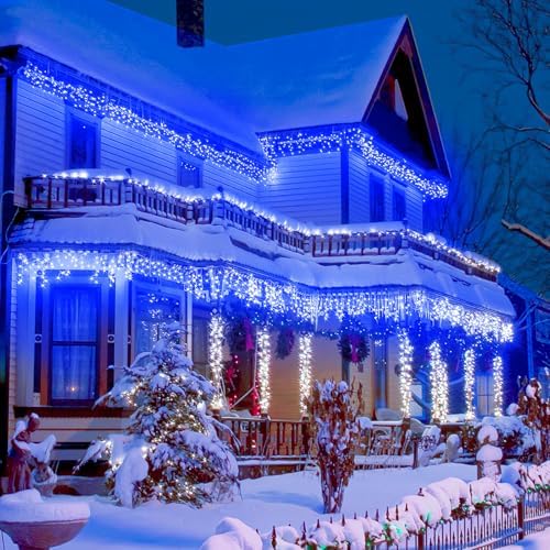 98FT 1216 LED Icicle Lights for Outside, 8 Modes 228 Drops, Blue - Image 6