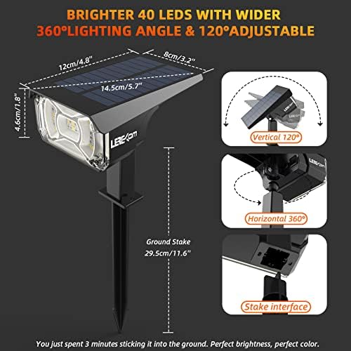 LEREKAM Solar Spotlights Outdoor, 40 LED s Color Changing RGB Waterproof Landscape Lights with 9 Light Modes, Colored Solar Spot Lights Auto On/Off, for Pathway Garden Pool Patio Yard - Image 7