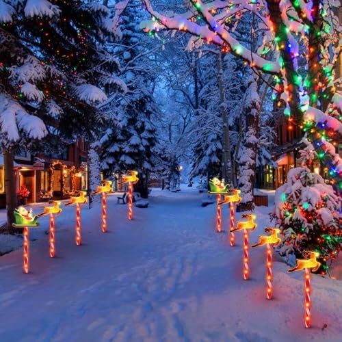 LAMPHOME Christmas Pathway Lights Outdoor, 5PCS Santa Sleigh Markers Christmas Decorations Outdoor Yard, Pathway Marker Stake Lights for Patio Ground Path Sidewalk Walkway Driveway - Image 4