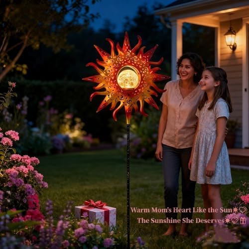 TAKE ME Sun Solar Lights Garden Outdoor Waterproof Metal Stakes for Patio Yard Walkway LawnPatio Mothers Day Gifts Mom Wife Grandma (Red Sun) - Image 2