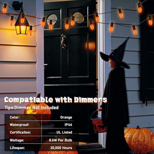 SUNSGNE C7 LED Orange String Lights Outdoor, 25FT Halloween String Lights with 27 LED Orange Lights(2 Spare) for Patio Garden Roofline Backyard Halloween Decorations, Black Wire - Image 3