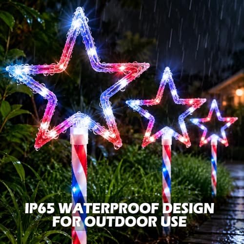 12 Pack 240 LED Patriotic Star Pathway Lights w/ 8-Mode for July 4th - Image 4