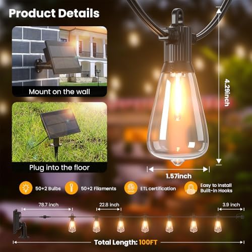 FOOMAN 100FT Solar String Lights Outdoor Waterproof IP65 with USB-Charging - Image 2