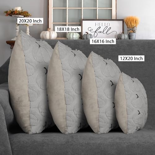 Fall Pillow Covers 18x18 Set of 2 Gray Pumpkin Decorations for Home - Image 6