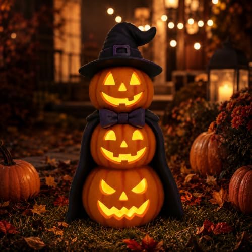 Solar Halloween Garden Statue Lighted Pumpkin Gnome Outdoor Decor by Unknown