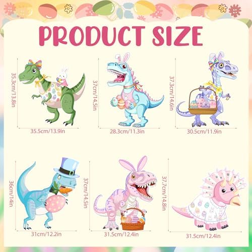 6PCS Easter Dinosaur Yard Signs with Stakes,Easter Dinosaur with Bunny and Egg Decoration for Holiday Celebration Decorations for Yard, Lawn and Patio - Image 2