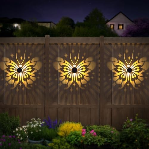 Hapjoy Solar Fence Lights 4 Pack Solar Deck Lamps Outdoor Decorations Powered Step Lights Wall Waterproof LED Warm Decorative Lighting for Garden (Butterfly-Star, 4) - Image 3