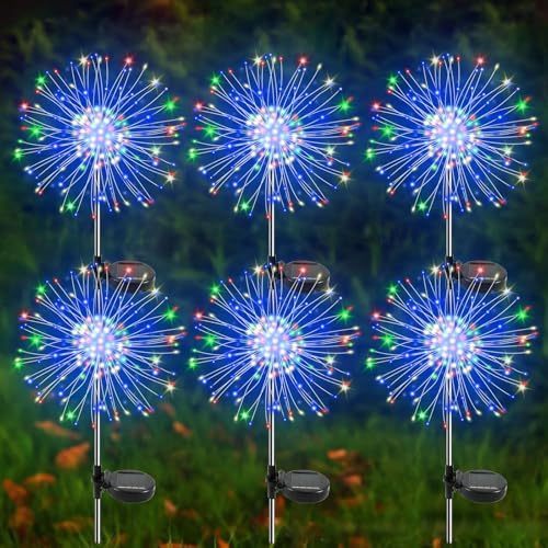 Solar Garden Lights Outdoor, 6 Pack 120 LED Twinkling Firework Lights Decorative with 2 Modes, Outdoor Waterproof Solar Starburst Light for Outside Yard Pathway Garden Decor, Multicolor by Yaafen