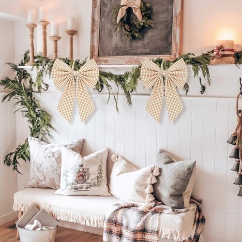 Suncalla 2 Pcs Yellow Christmas Gingham Wreath Bows 18'' x 12'' - Image 5