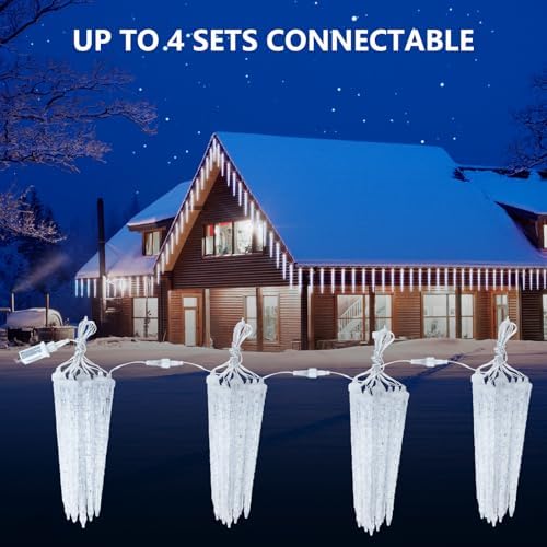 Christmas Icicle Lights Outdoor, 10Ft. Meteor Shower Lights with 10 Large Icecycles, Snowfall Shooting Star Light Effect, Falling Crystal Christmas Decorations for House Eave Roofline Patio, Blue - Image 6