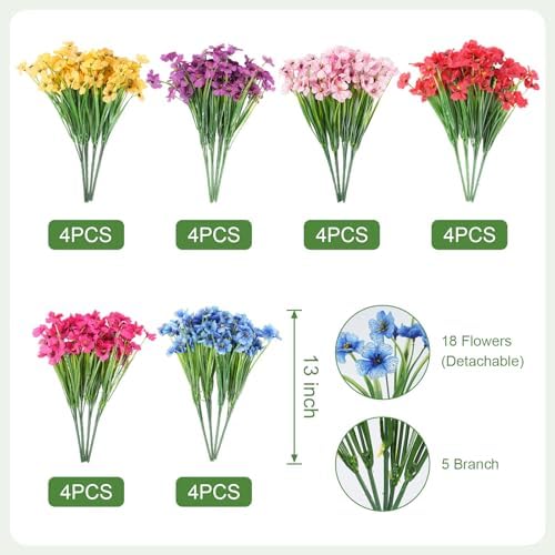 24 Bundles Artificial Flowers for Outdoor Faux Plants for Spring Summer Decoration, UV Resistant Realistic Silk Plastic Fake Flowers Garden Porch Patio Balcony Yard Front Home Decor - Image 2