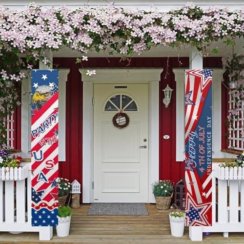 doginthehole 4th of July Patriotic Decorations Front Porch Door Banner American Flag Hanging Banners 250th Anniversary USA Porch Signs Independence Day Memorial Day Decor Outdoor Indoor by doginthehole
