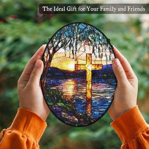 Willow Tree Cross Stained Glass Window Hanging Suncatcher - Image 5