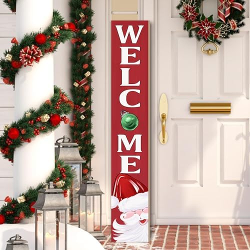 Christmas Welcome Porch Sign Decor Santa Wooden Hanging Sign Door Porch Standing Decorative Signs Plaques for Front Door Farmhouse Outdoor Indoor Welcome Sign Wall Craft Decor 47.2"H by Unknown