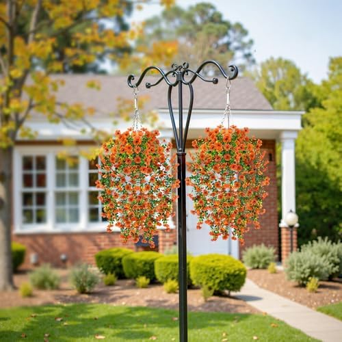 Artificial Fall Mums Fake Hanging Flowers for Outdoors 2PCS (Orange) - Image 6