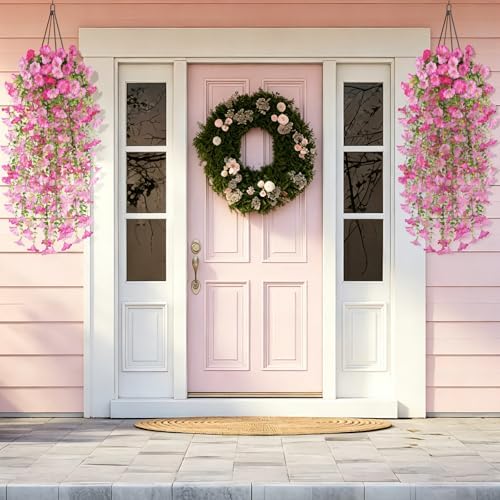 6 Pcs Artificial Hanging Flowers 30 Inch Gradient Pink Ombre Morning Glory Vines UV Resistant Fake Hanging Plants Silk Hanging Flowers for Outdoor Spring Summer Garden Window Box Home Decor - Image 6