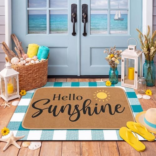 Tinideya 2 Pcs Hello Sunshine Layered Door Mat Outdoor - Image 4